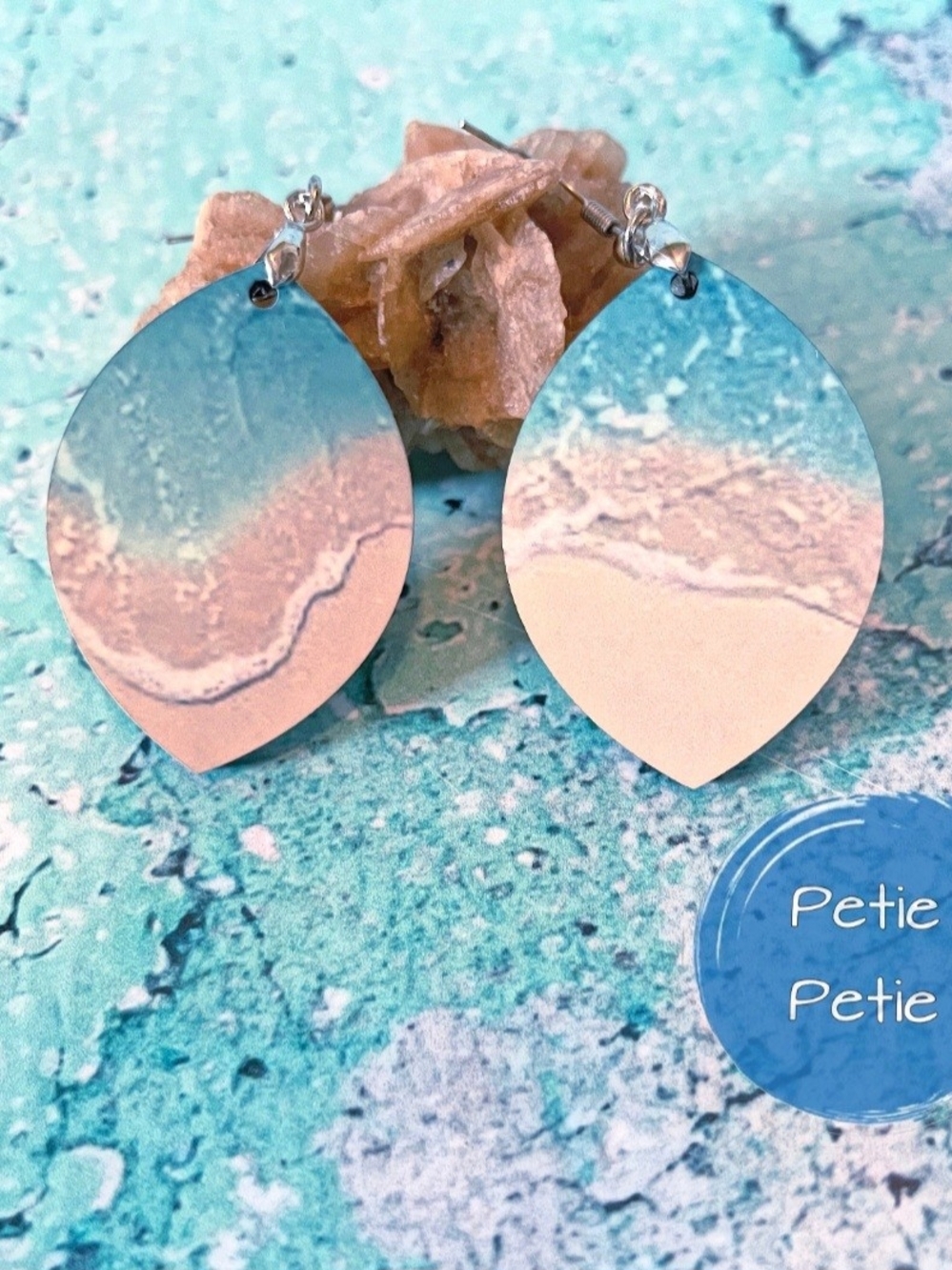 Beach Wave Teardrop Earrings in Blue and Sand